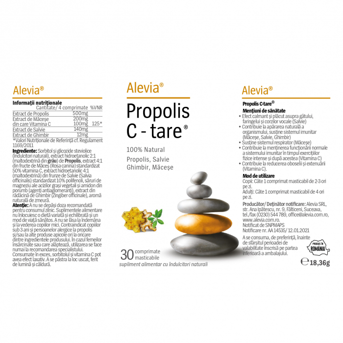 PROPOLIS C-TARE, 100% NATURAL, 30 comprimate masticabile,  Alevia [2]