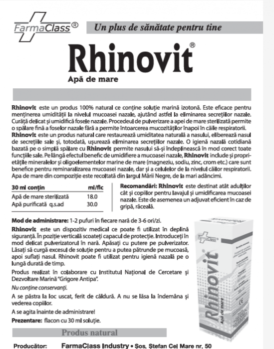 SPRAY NAZAL RHINOVIT CU APA DE MARE, 30ml, FarmaClass [2]