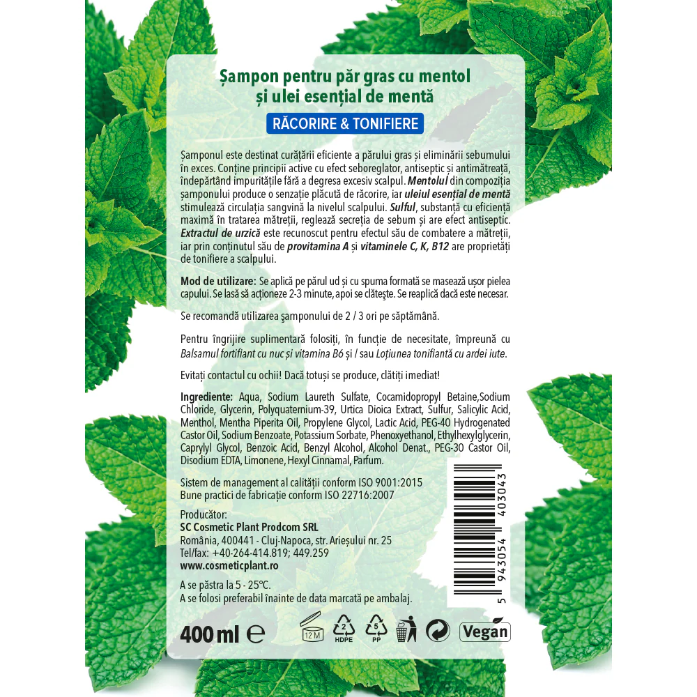 Sampon cu Mentol și ulei esențial de Menta - 400 ml [2]
