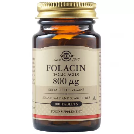 Acid Folic Folacin 800 mcg, 100 tablete, Solgar [1]