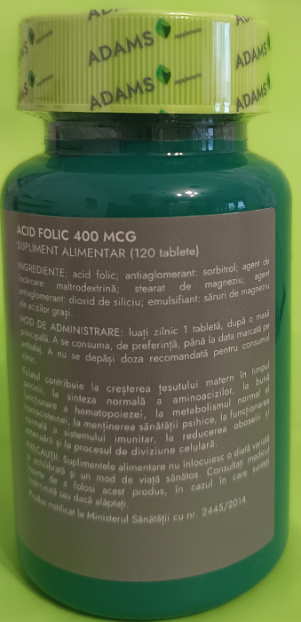 ACID FOLIC (vitaminaB9) 400mcg, Adams Supplements [3]