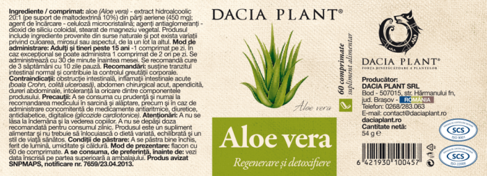 Aloe Vera, 60 comprimate, Dacia Plant [2]