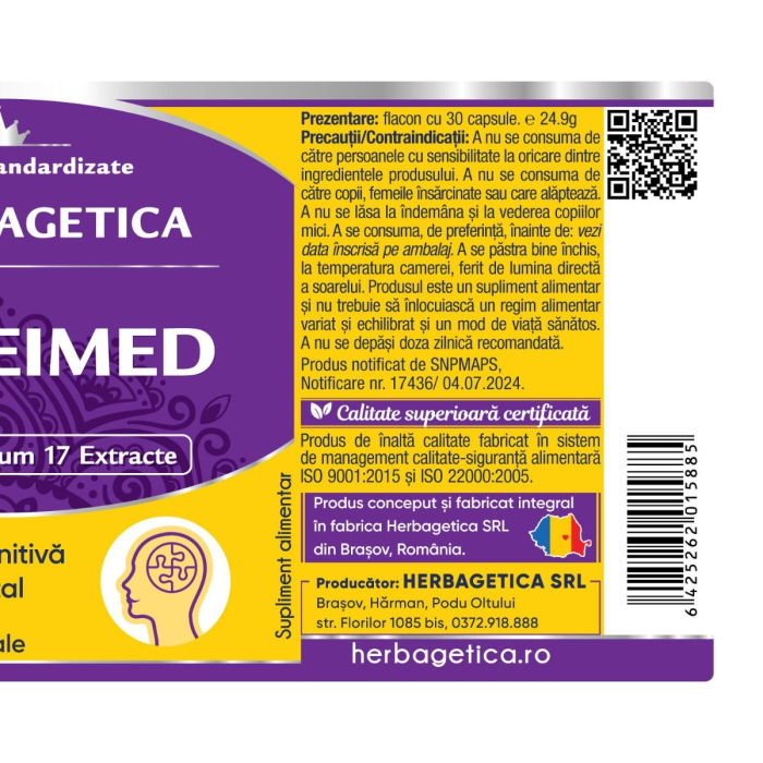 ALZHEIMED,capsule, Herbagetica la Nana Plafar [3]