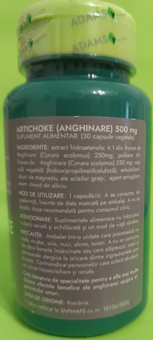 ANGHINARE extract 500mg,  capsule, Adams Supplements la Nana Plafar [2]
