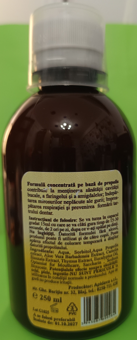Apa de gura cu Propolis si Aloe Vera, fara alcool, 250ml - APIDAVA la Nana Plafar [3]