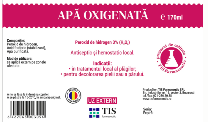 APA OXIGENATA, 3%, 170 ml, Tis Farmaceutic la Nana Plafar [2]
