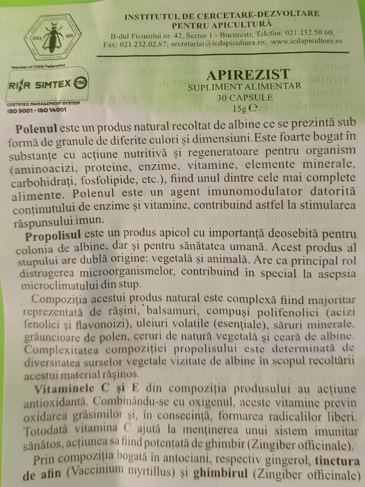 APIREZIST 30 capsule Institutul Apicol la nana plafar [3]