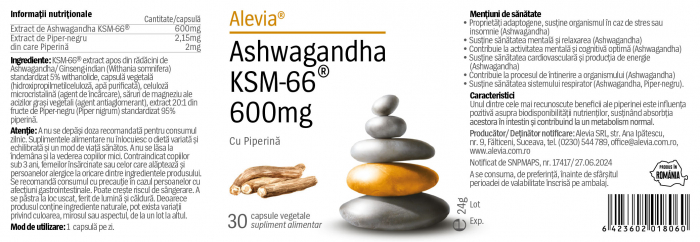 ASHWAGANDHA KSM-66, 600 mg, 30 capsule, Alevia [2]
