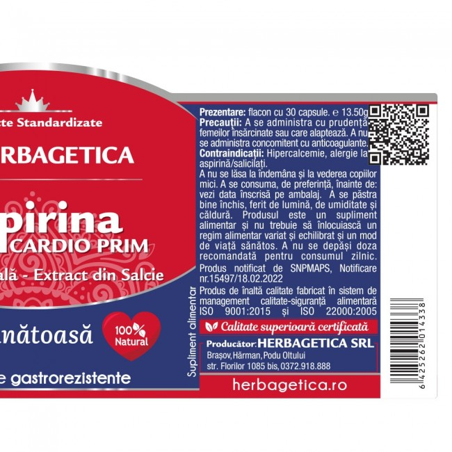 ASPIRINA NATURALA Cardioprim 75mg,  Herbagetica [3]