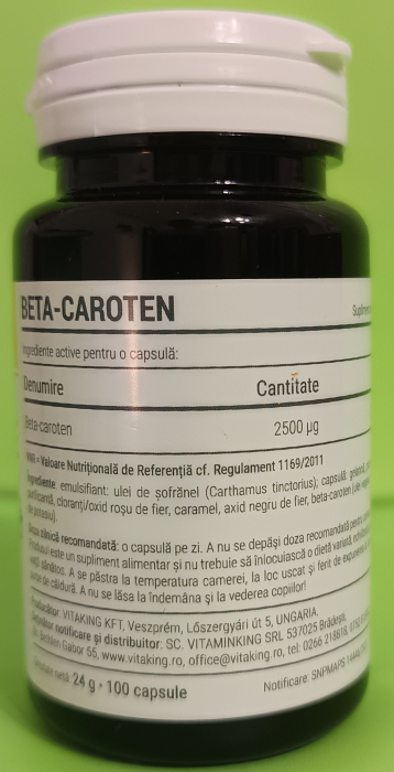 Betacaroten natural, 25000 UI, 100 capsule gelatinoase, Vitaking [4]