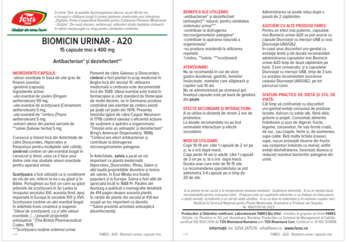 Biomicin urinar A20, 15 capsule, Fares [3]