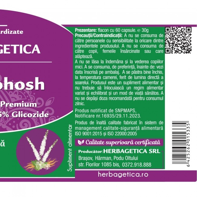 Black Cohosh 60 Capsule, Herbagetica  la Nana Plafar [3]