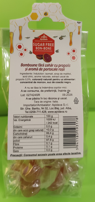 BOMBOANE cu Propolis şi Portocale rosii fara zahar, 70gr, Apidava la Nana Plafar [3]