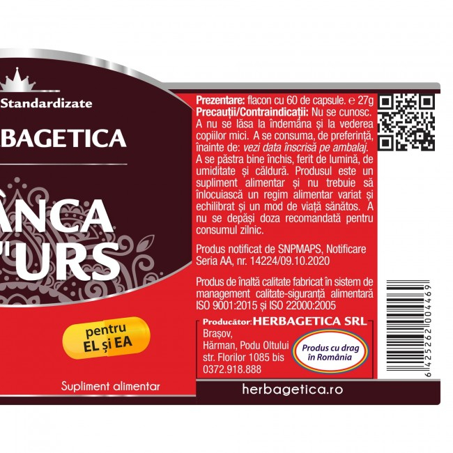 BRANCA MARELUI URS 60 capsule Herbagetica la Nana Plafar [3]