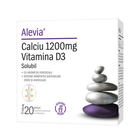 CALCIU 1200mg Vitamina D3, 20 plicuri, Alevia [1]