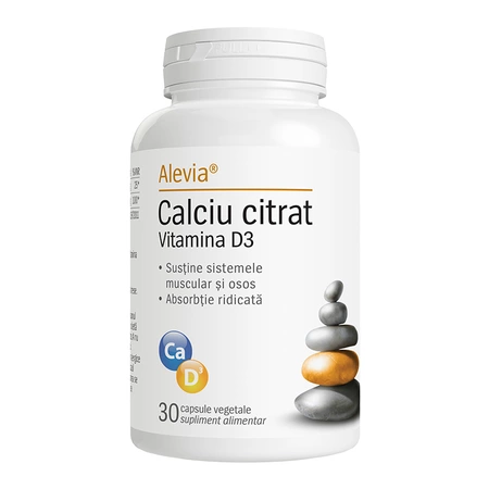 Calciu Citrat Vitamina D3, 30 capsule, Alevia [1]
