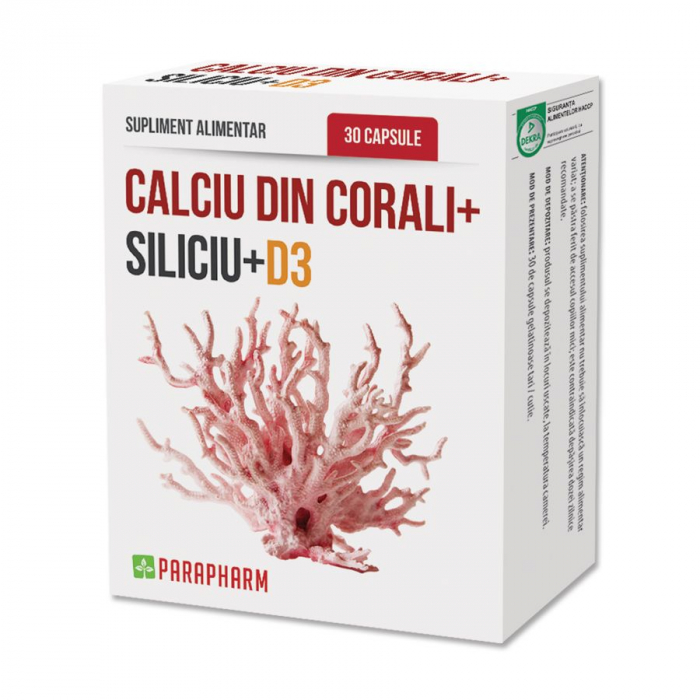 CALCIU din CORALI+SILICIU+D3, 30 capsule, Parapharm [1]