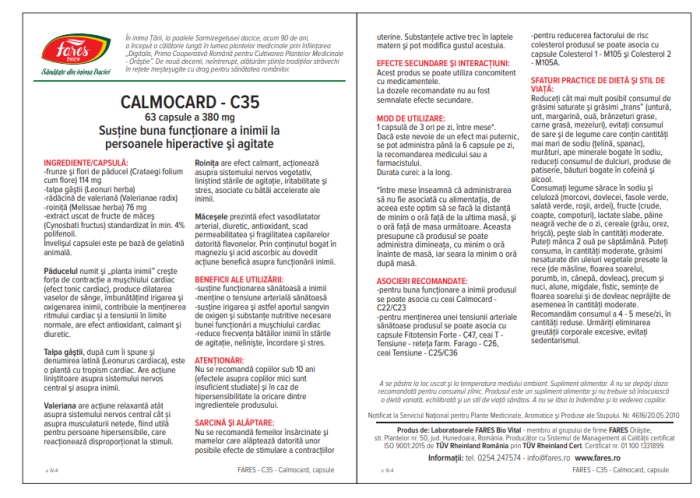 CALMOCARD tensiune C35, 63 capsule, Fares [4]