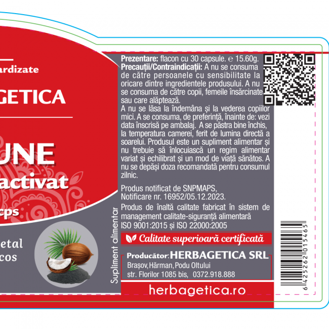 CARBUNE medicinal activat 400mg, Herbagetica [3]
