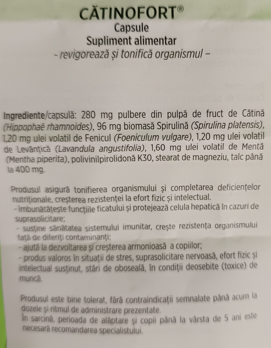 CATINOFORT cu CATINA si SPIRULINA, 60 capsule, Hofigal la Nana Plafar [2]