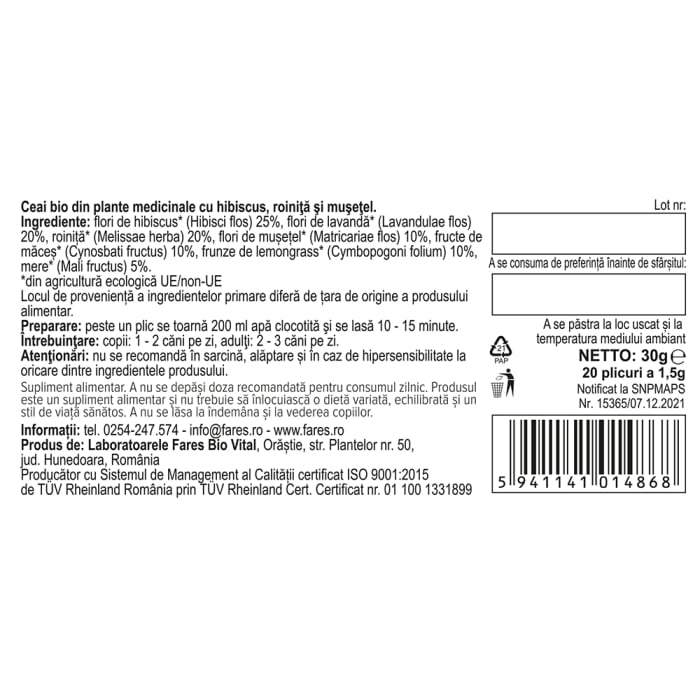 CEAIURI BIO 20 plicuri cu anvelopa, Fares la Nana Plafar [2]