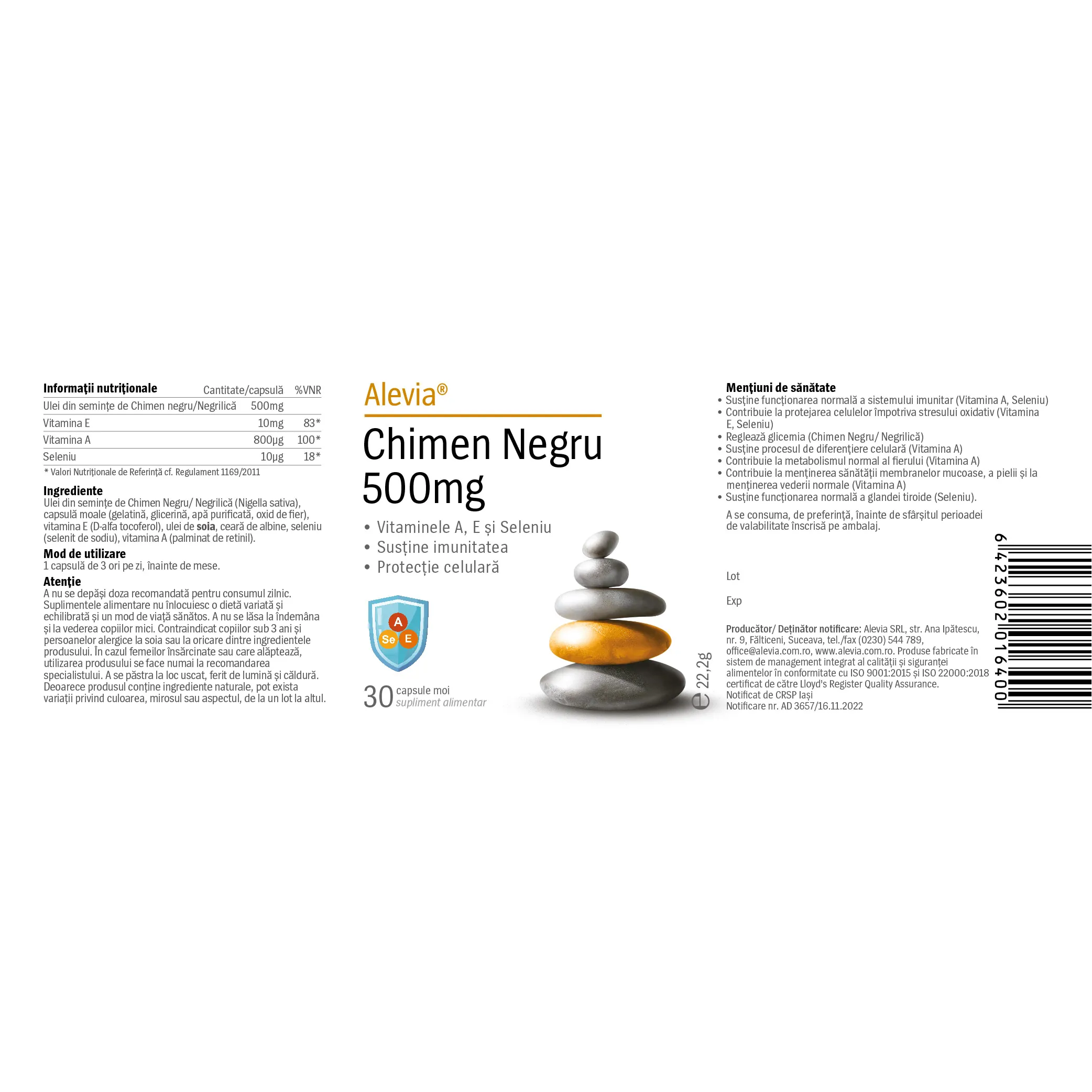 Chimen Negru, 500 mg, 30 capsule moi, Alevia [2]
