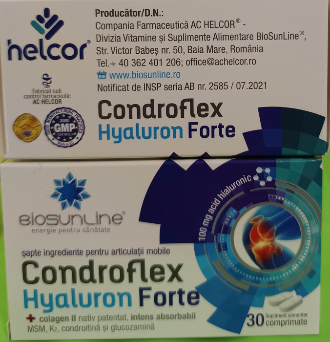 CONDROFLEX HYALURON FORTE cu Acid Hialuronic si Colagen, 30 comprimate, BioSunLine Helcor  la Nana Plafar [4]
