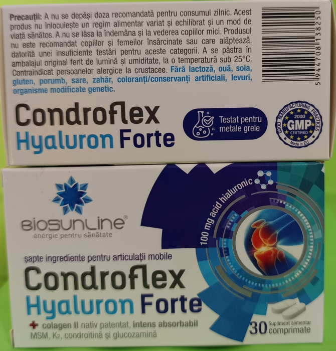CONDROFLEX HYALURON FORTE cu Acid Hialuronic si Colagen, 30 comprimate, BioSunLine Helcor  la Nana Plafar [3]