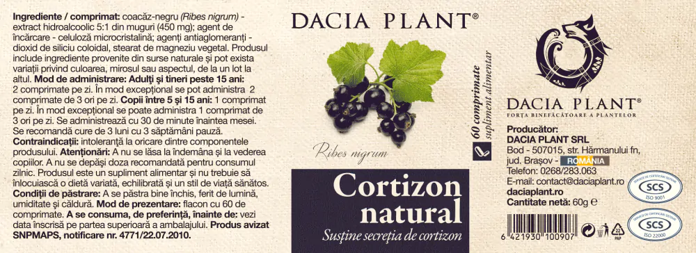 CORTIZON NATURAL, 60 comprimate, Dacia Plant [2]