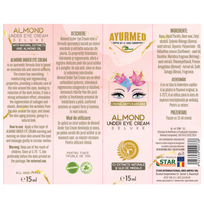 CREMA ANTICEARCANE ALMOND UNDER EYE CREAM 15ml, Ayurmed [3]