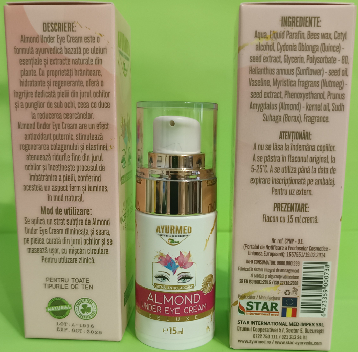 CREMA ANTICEARCANE ALMOND UNDER EYE CREAM 15ml, Ayurmed [5]
