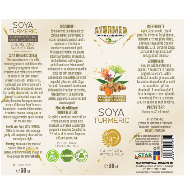 CREMA ANTISEPTICA SOYA TURMERIC, 30 ml, Ayurmed [3]