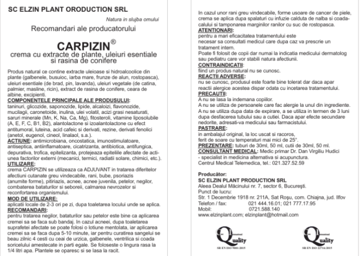 CREMA cu extracte de plante, uleiuri esentiale si rasina de conifere CARPIZIN, 50ml, ElzinPlant la Nana Plafar [3]