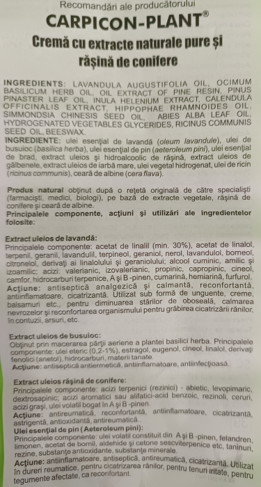 CREMA cu extracte naturale pure și rasina de conifere Carpicon Plant, 50 ml, ElzinPlant la Nana Plafar [2]