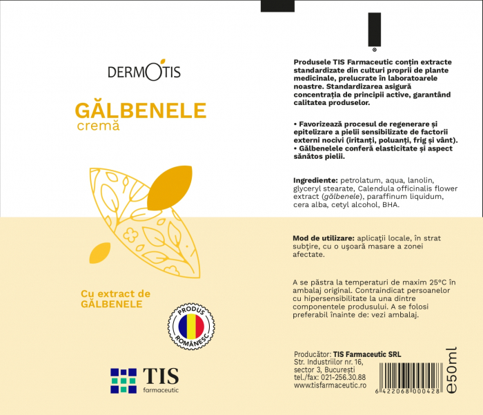 CREMA cu GALBENELE DERMOTIS TUB 50ml, TIS Farmaceutic [2]