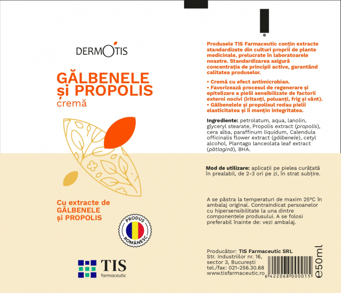 CREMA cu GALBENELE si PROPOLIS DermoTis, 50 ml, TIS Farmaceutic [2]