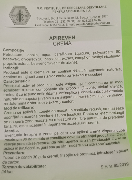 Crema cu Venin de albine Apireven, 30g, ICDA la Nana Plafar [3]