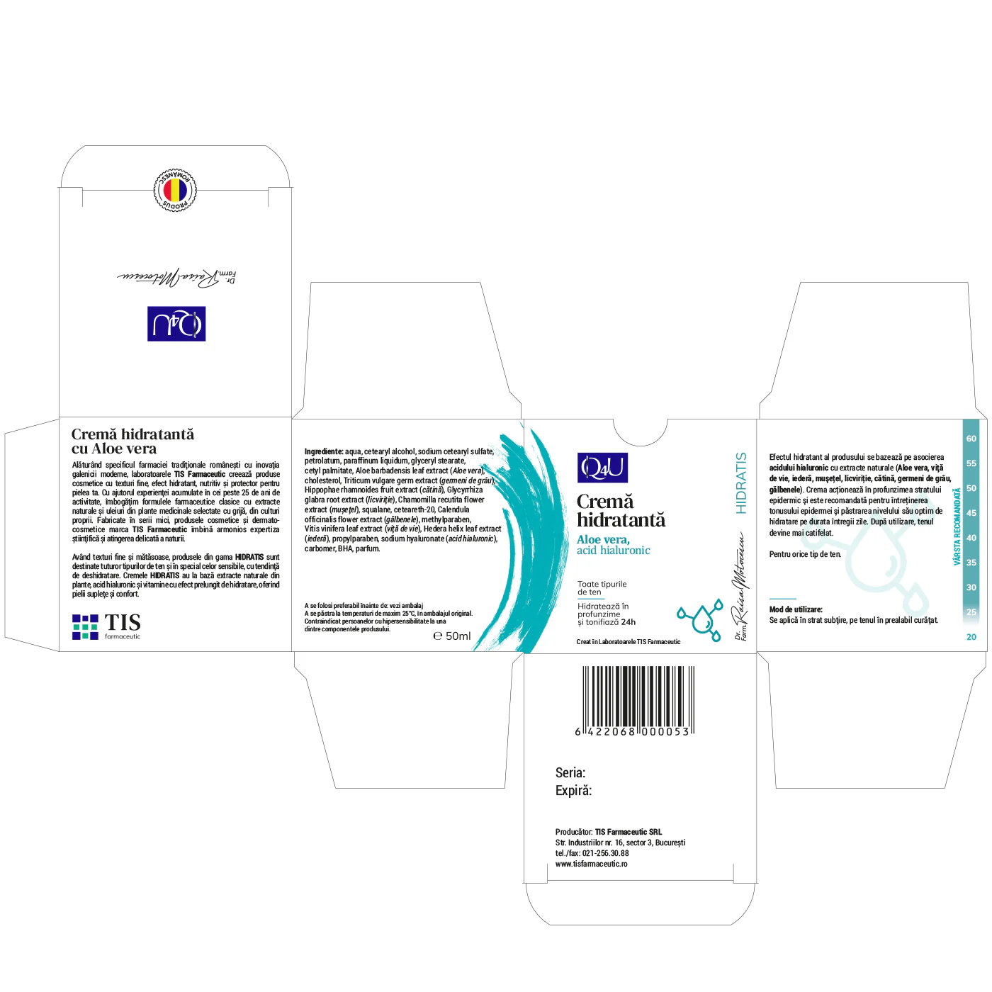 CREMA de FATA HIDRATANTA cu ALOE VERA și ACID HIALURONIC 50ml, TIS Farmaceutic [2]