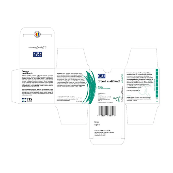 CREMA de FATA MATIFIANTA cu ARGILA si EXTRACTE NATURALE 50ml, TIS Farmaceutic [2]