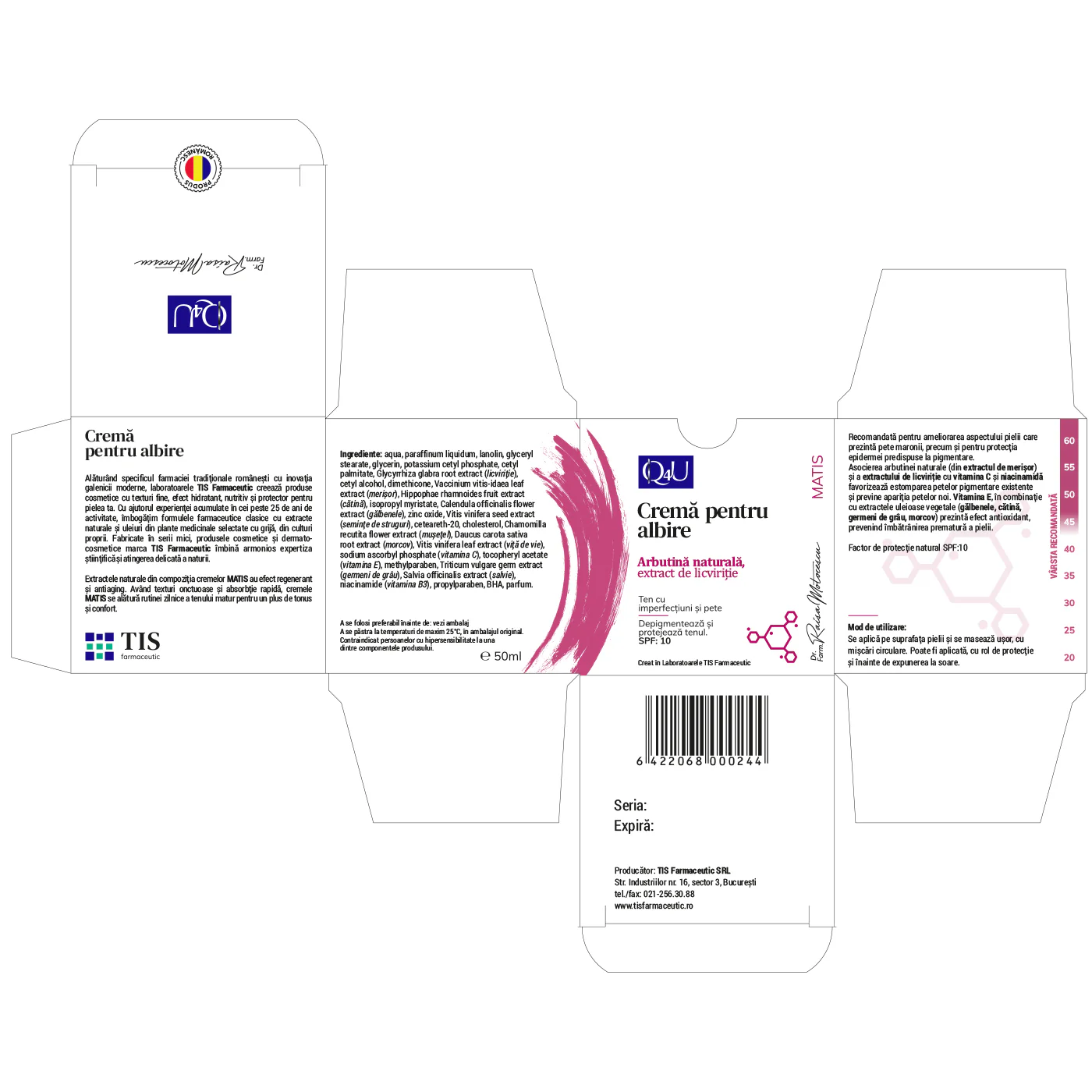 CREMA de FATA pentru ALBIRE cu ARBUTINA NATURALA si EXTRACT de LICVIRITIE, 50ml, TIS Farmaceutic [2]