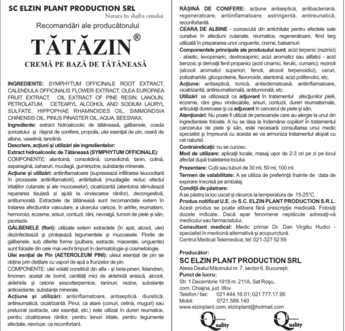 CREMA pe baza de TATANEASA, Tatazin, 50 ml, Elzin Plant la Nana Plafar [3]