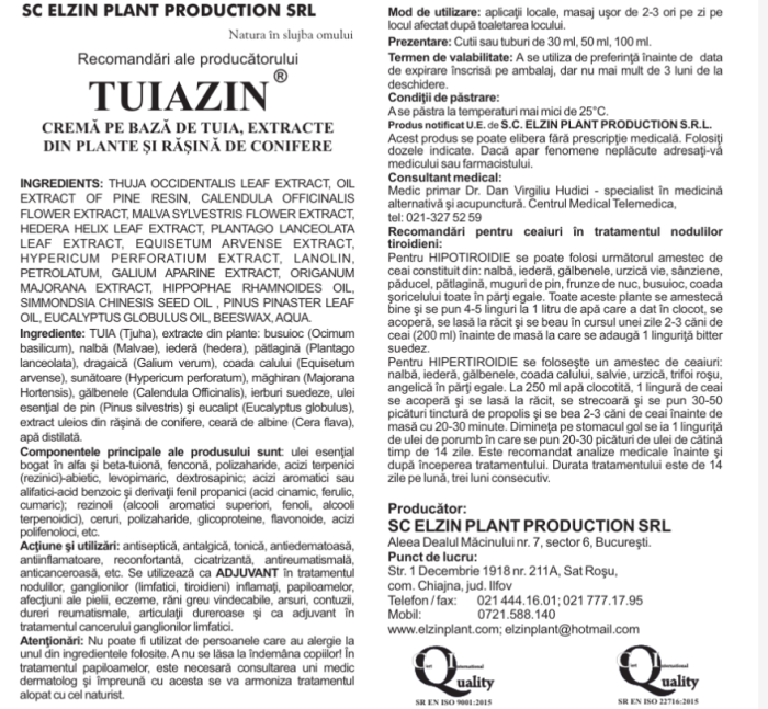 CREMA pe baza de Tuia, extracte din plante si rasina de conifere, TUIAZIN, 50ml, ElzinPlant la Nana Plafar [3]