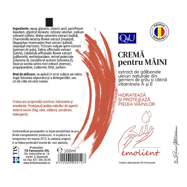 CREMA PENTRU MAINI  Q4U, 100 ml, TIS Farmaceutic la nana plafar [2]