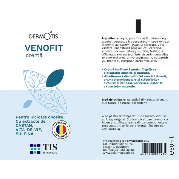CREMA VENOFIT PICIOARE OBOSITE cu CASTAN Dermotis, 50 ml, TIS Farmaceutic [2]
