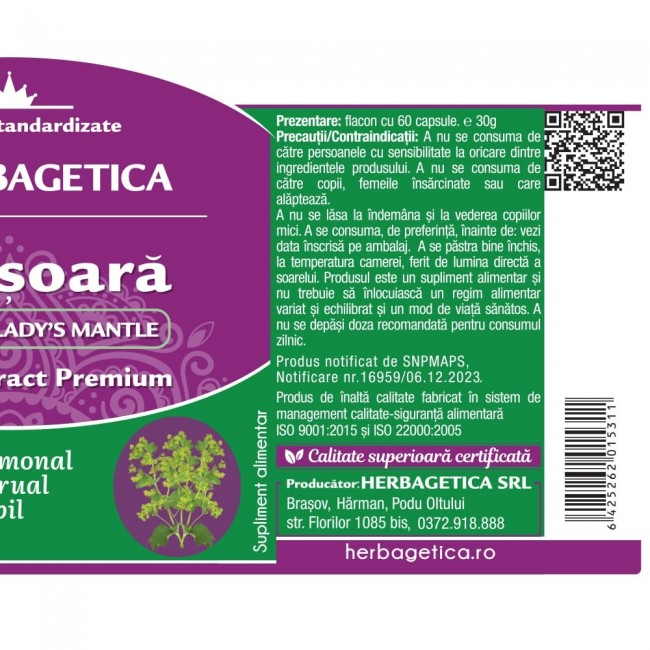 CRETISOARA 400mg Lady’s Mantle, 60 capsule, Herbagetica [3]