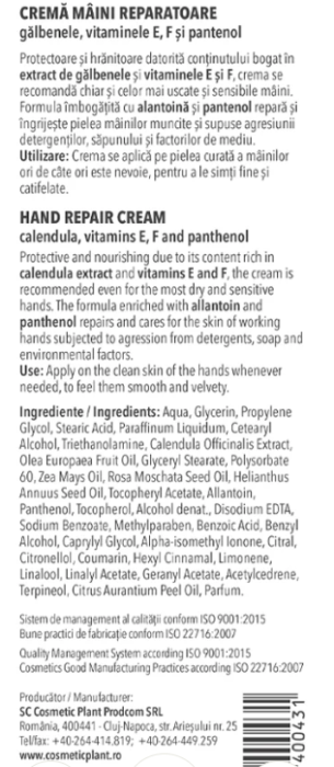 CREMA reparatoare pentru maini cu galbenele Essential, 150 ml, Cosmetic Plant la Nana Plafar [2]