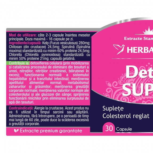 DETOX SUPLU cu  Kelp Chitosan Chlorella Spirulina, Herbagetica [2]