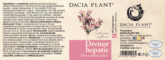 Drenor Hepatic, 60 comprimate, Dacia Plant [2]