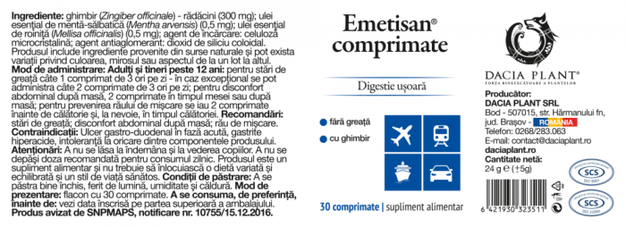 Emetisan cu ghimbir, 30 comprimate, Dacia Plant [2]