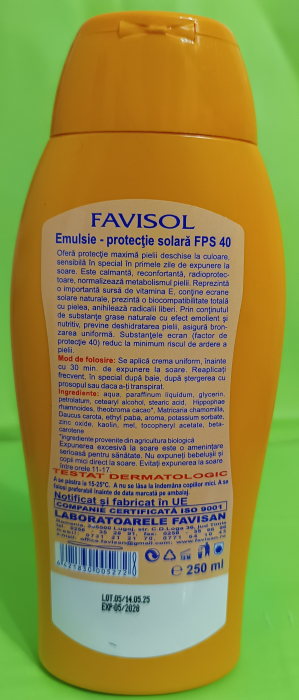 EMULSIE pentru PROTECTIE SOLARA FPS 40 Favisol, 250ml, Favisan [2]